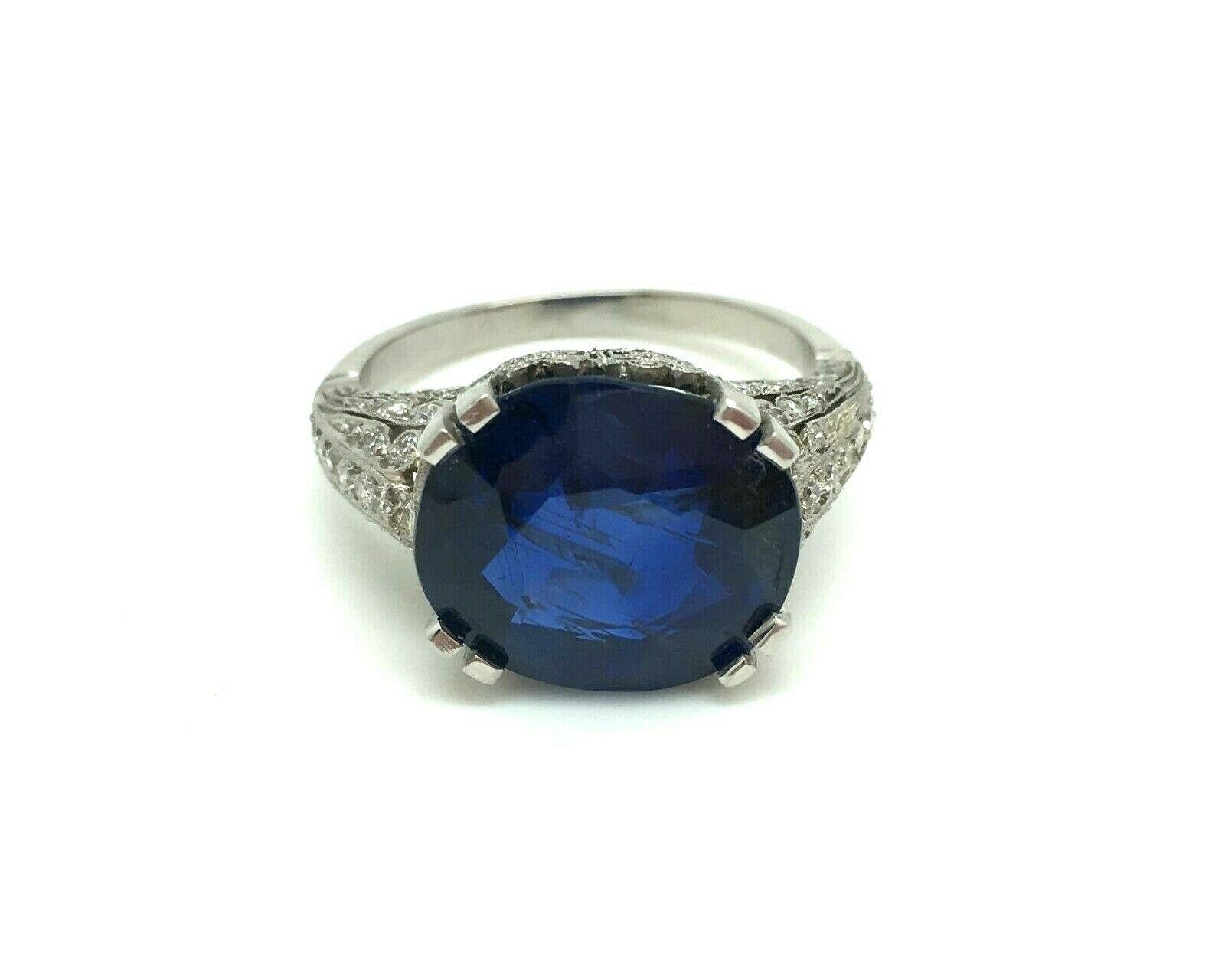 Cushion Cut Estate Antique Art Deco GIA Certified 11.91 Carat Burma Sapphire Diamond Ring For Sale