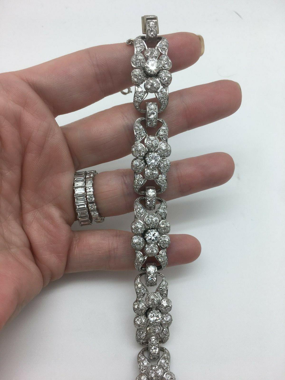 Women's or Men's Estate Antique Art Deco Platinum 12.00 Carat Diamond Tennis Bracelet 44.2 Grams