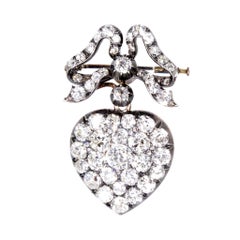 Estate Antique Diamond Heart Locket Pin