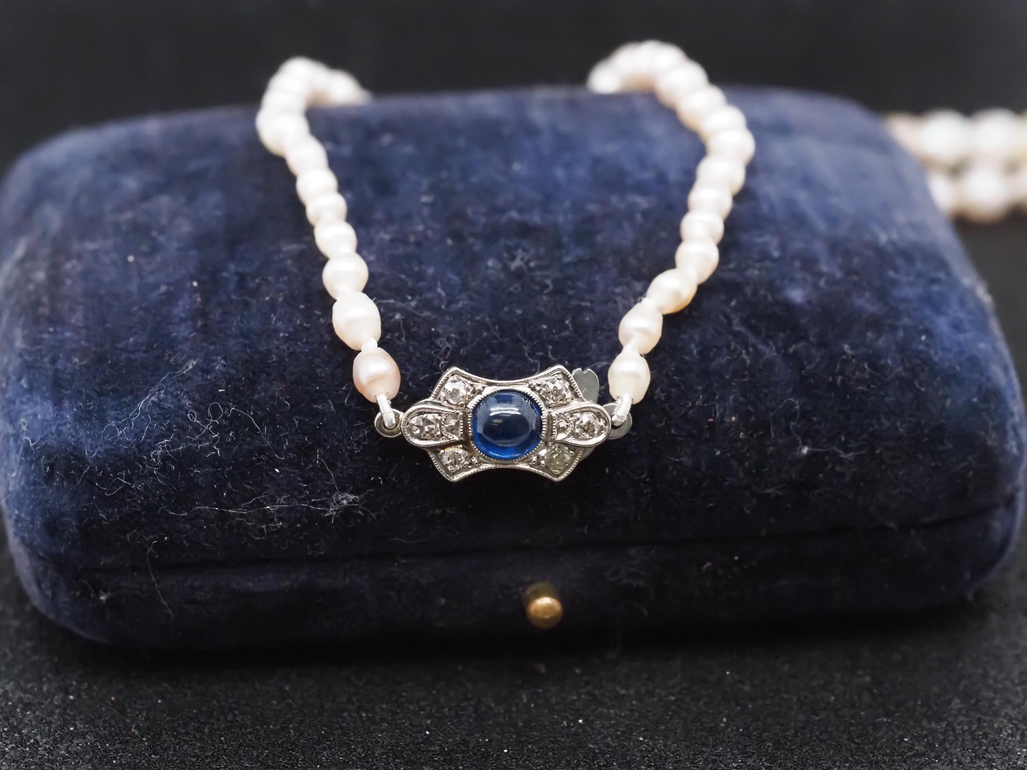 Estate Antique Natural Saltwater Pearls GIA report Platinum Sapphire & Diamond For Sale 6