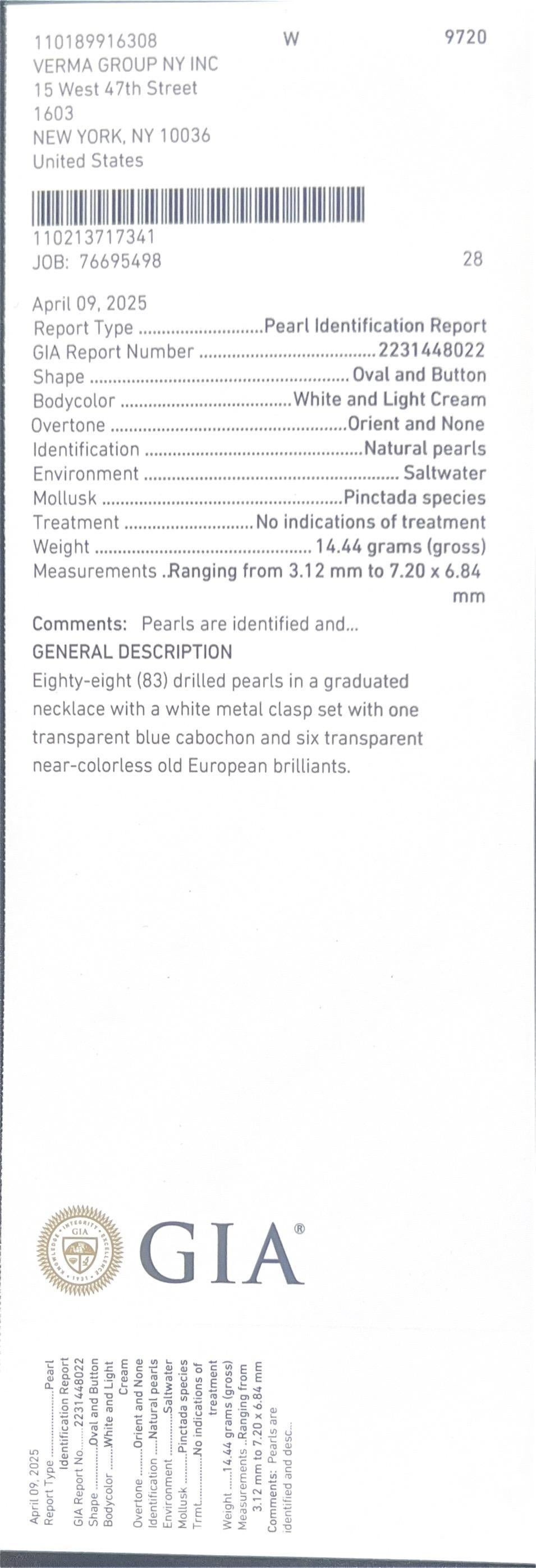 Estate Antique Natural Saltwater Pearls GIA report Platinum Sapphire & Diamond For Sale 7