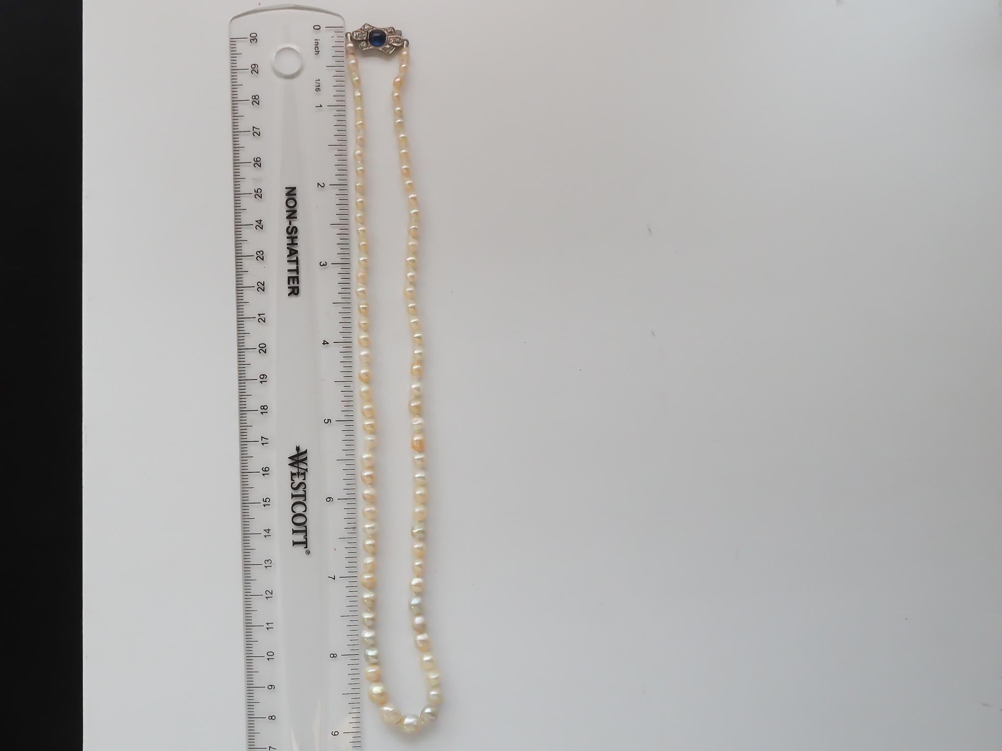 Women's Estate Antique Natural Saltwater Pearls GIA report Platinum Sapphire & Diamond For Sale