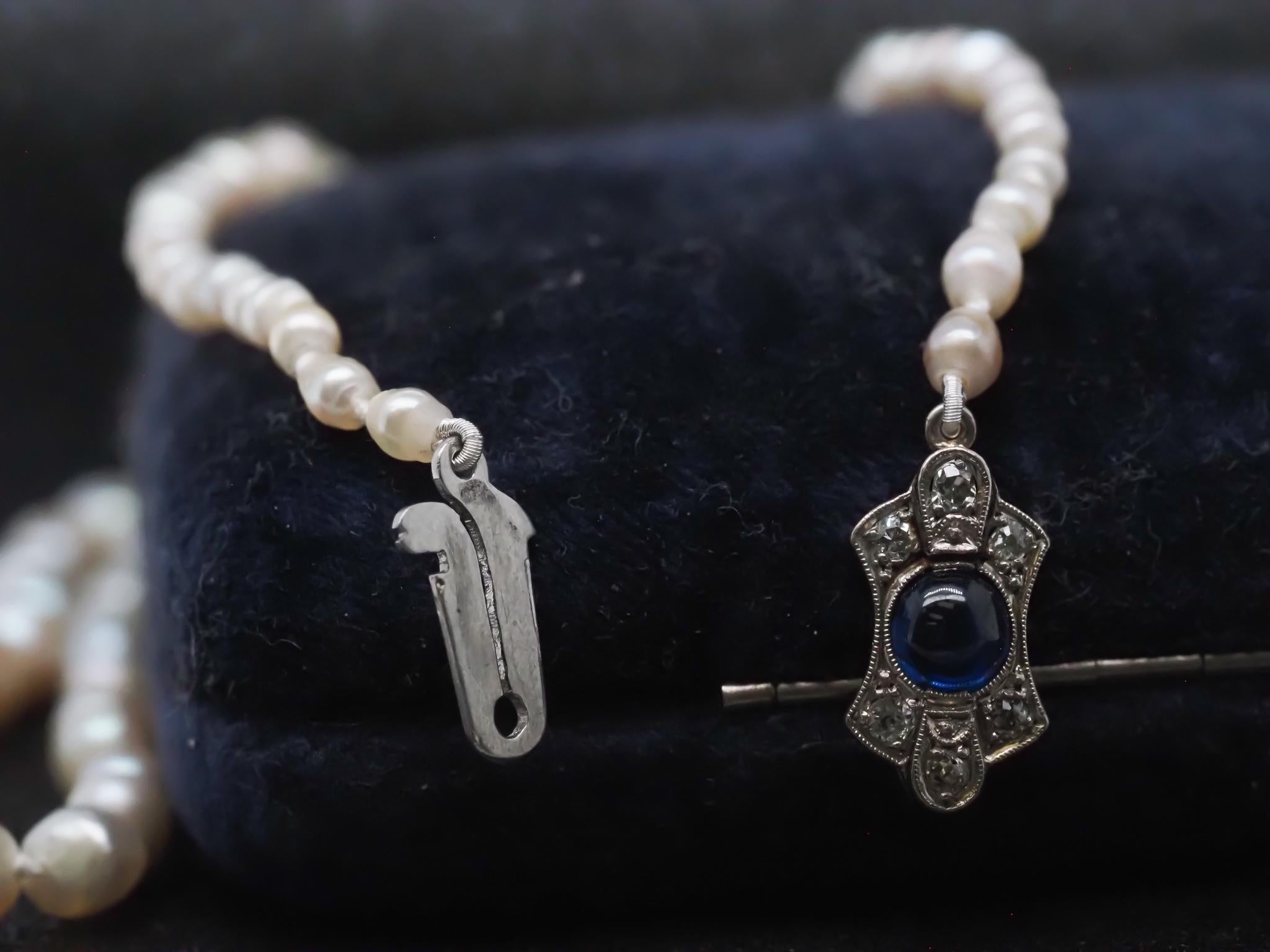 Estate Antique Natural Saltwater Pearls GIA report Platinum Sapphire & Diamond For Sale 1
