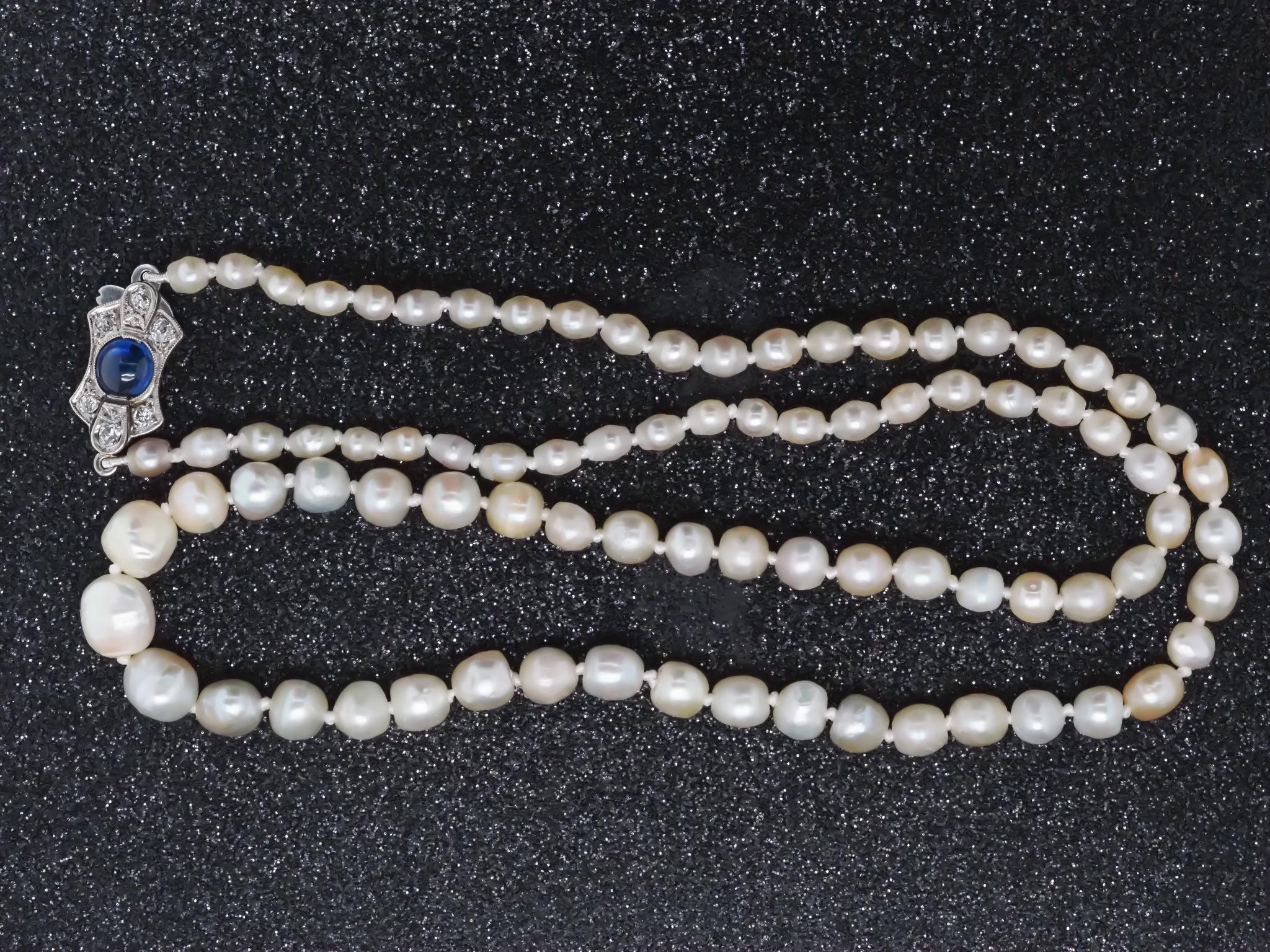 Estate Antique Natural Saltwater Pearls GIA report Platinum Sapphire & Diamond For Sale 2