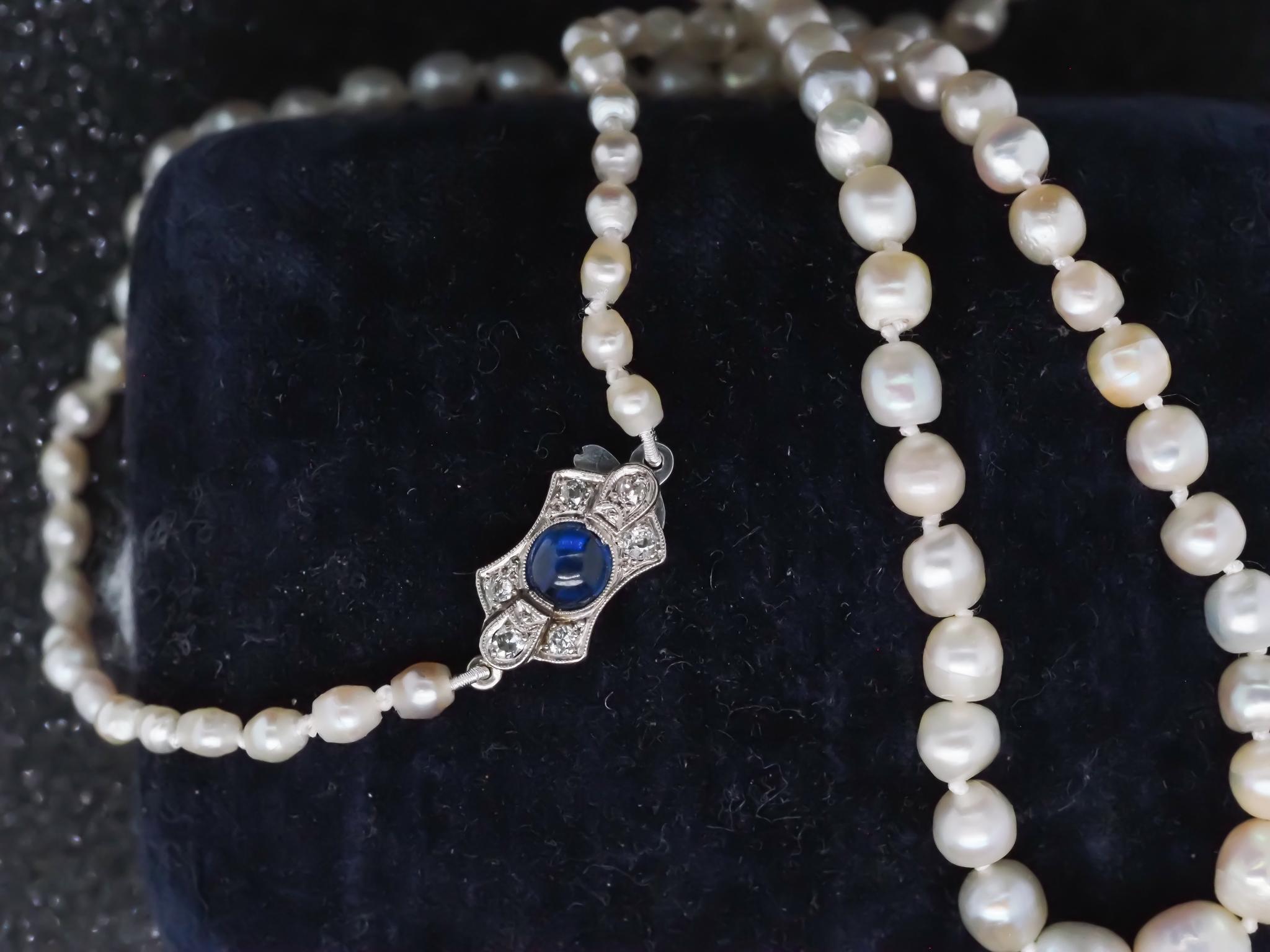Estate Antique Natural Saltwater Pearls GIA report Platinum Sapphire & Diamond For Sale 5