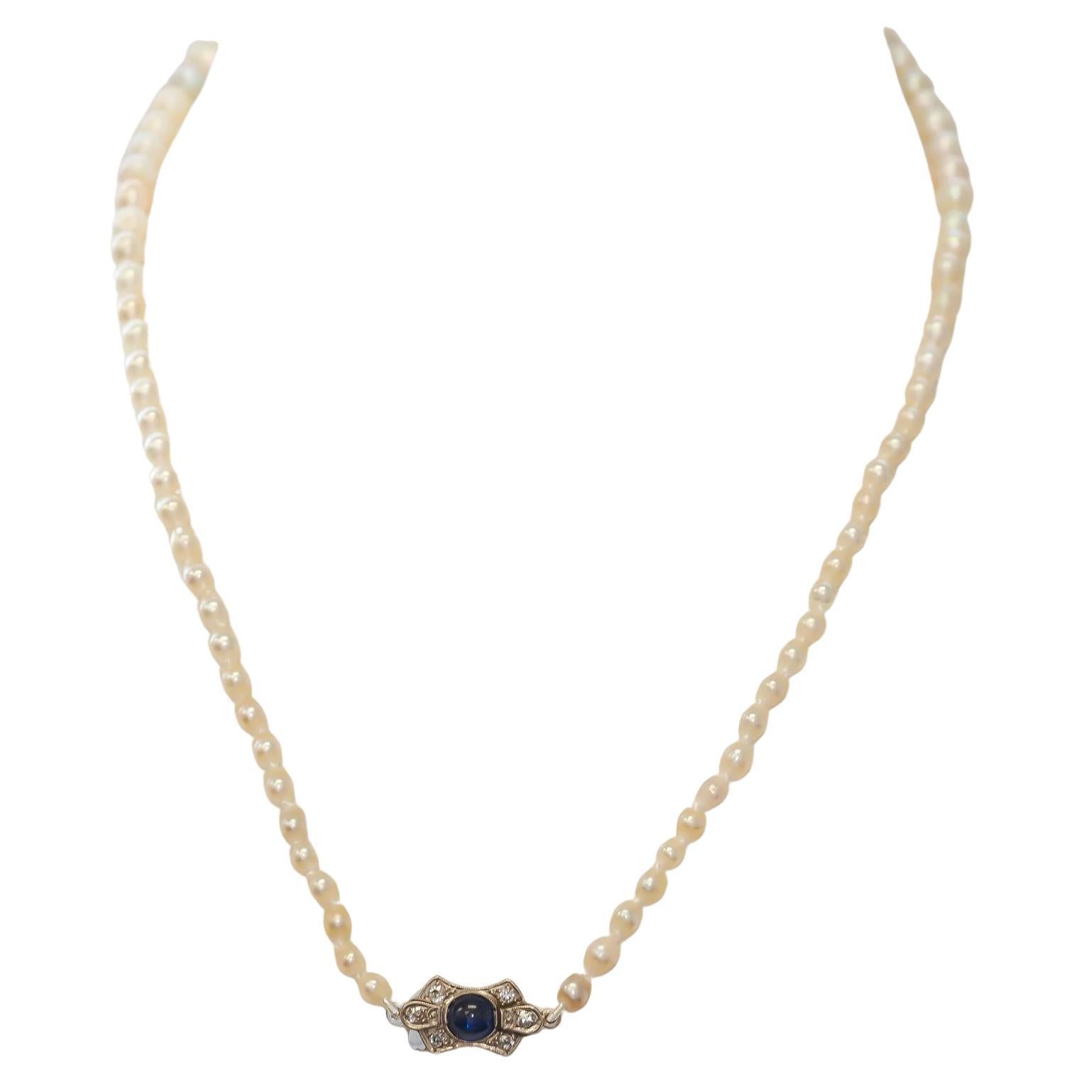 Estate Antique Natural Saltwater Pearls GIA report Platinum Sapphire & Diamond