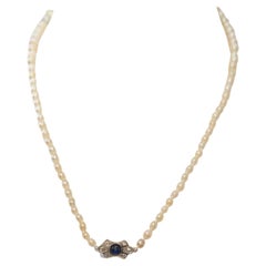 Estate Antique Natural Saltwater Pearls GIA report Platinum Sapphire & Diamond