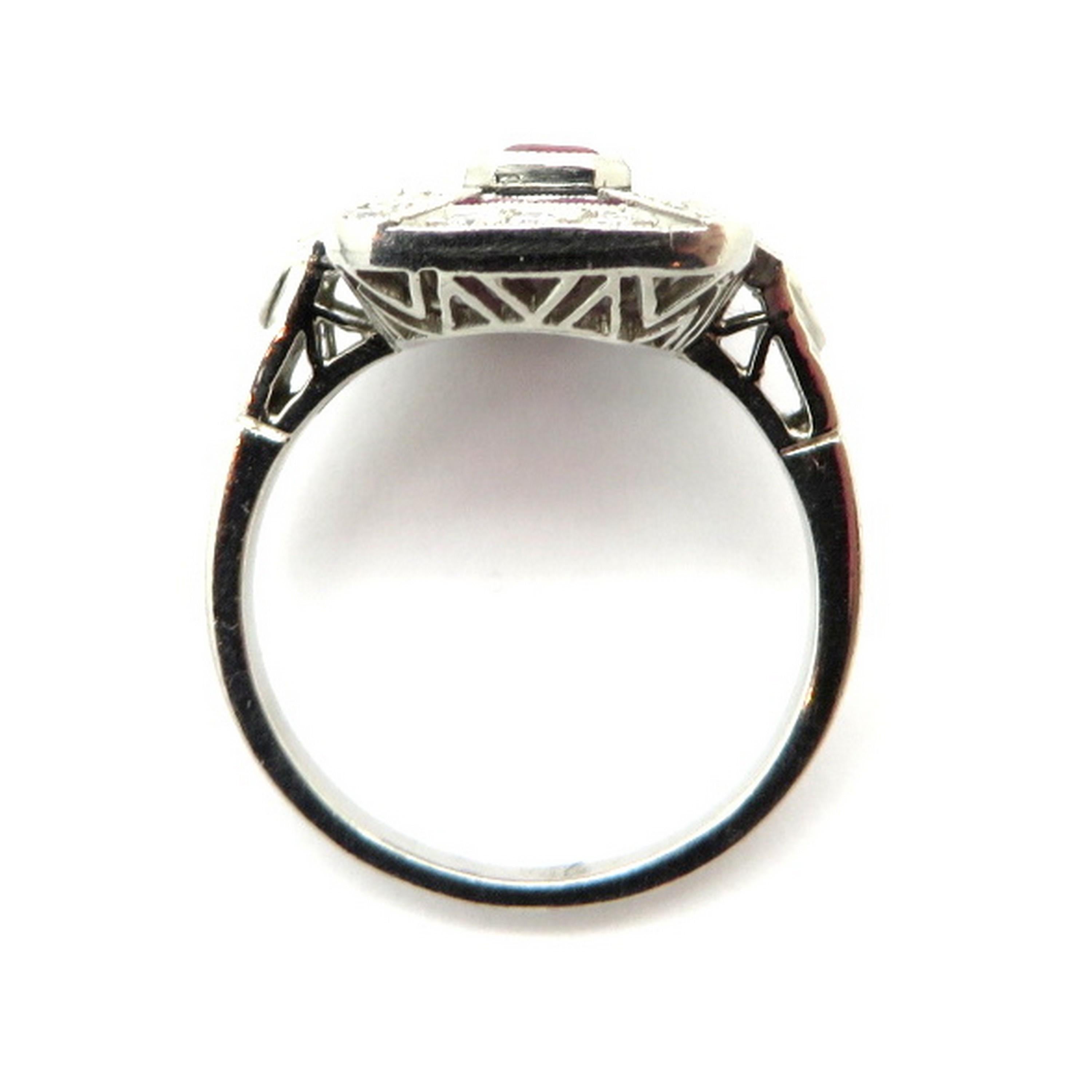 Women's Estate Antique Platinum Diamond Ruby and Onyx Art Deco Style Ring