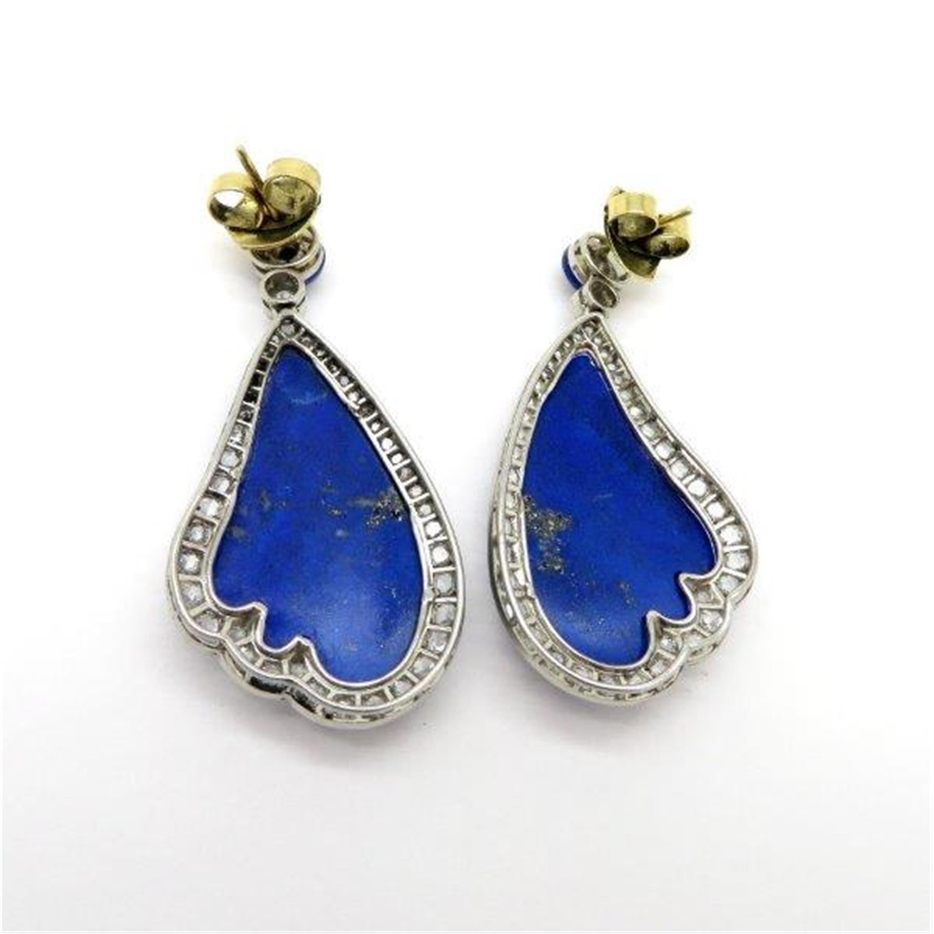 Women's Estate Antique Platinum Lapis Lazuli and Rose Cut Diamond Dangle Earrings For Sale