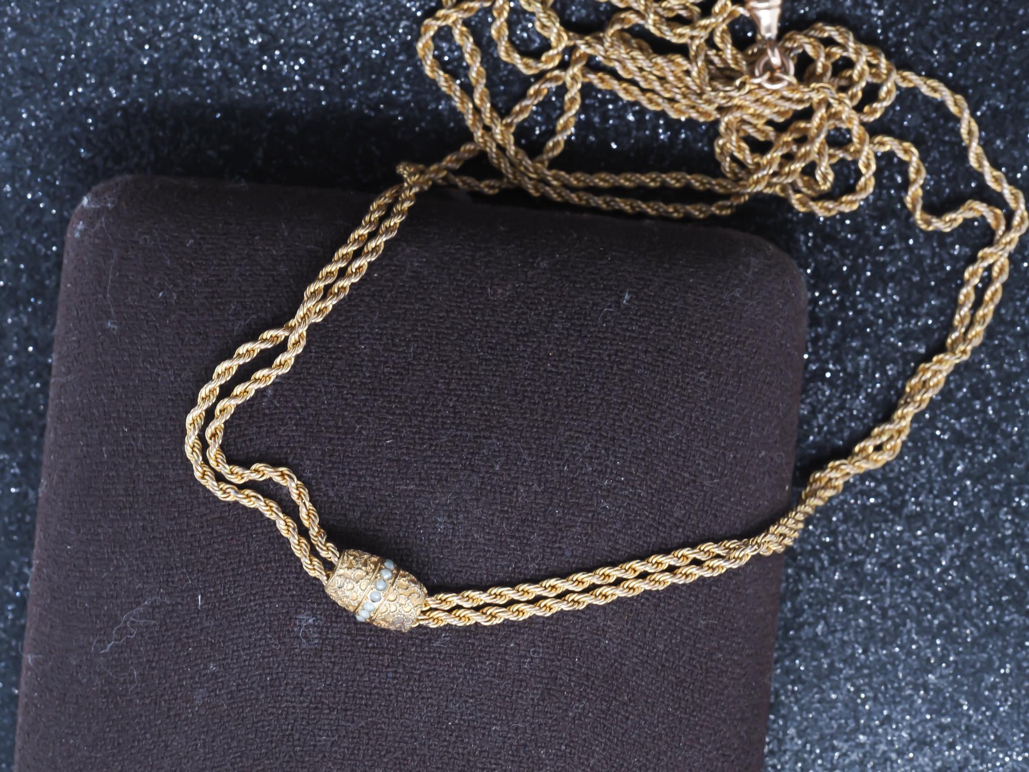 Estate Antique Yellow Gold Long 50 inch Chain with Enhancer - VHK#980 In Good Condition For Sale In Hicksville, NY