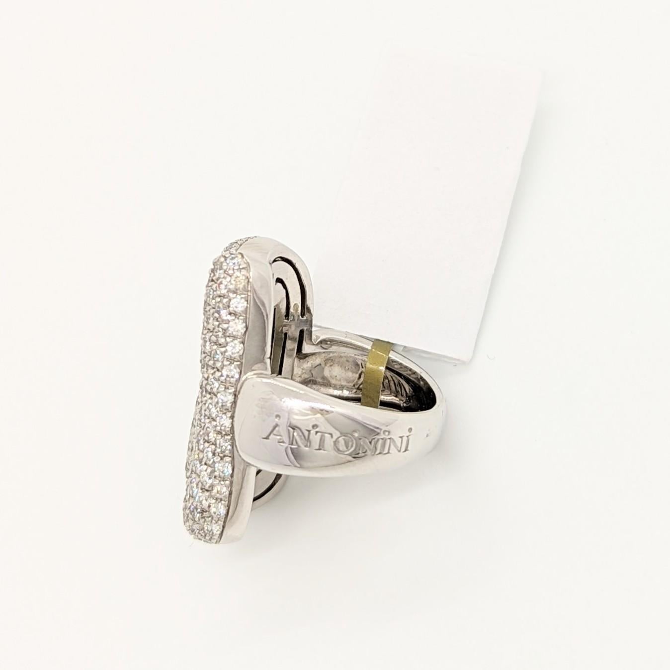 Women's or Men's Estate Antonini White Diamond Pave Ring in 18K White Gold For Sale
