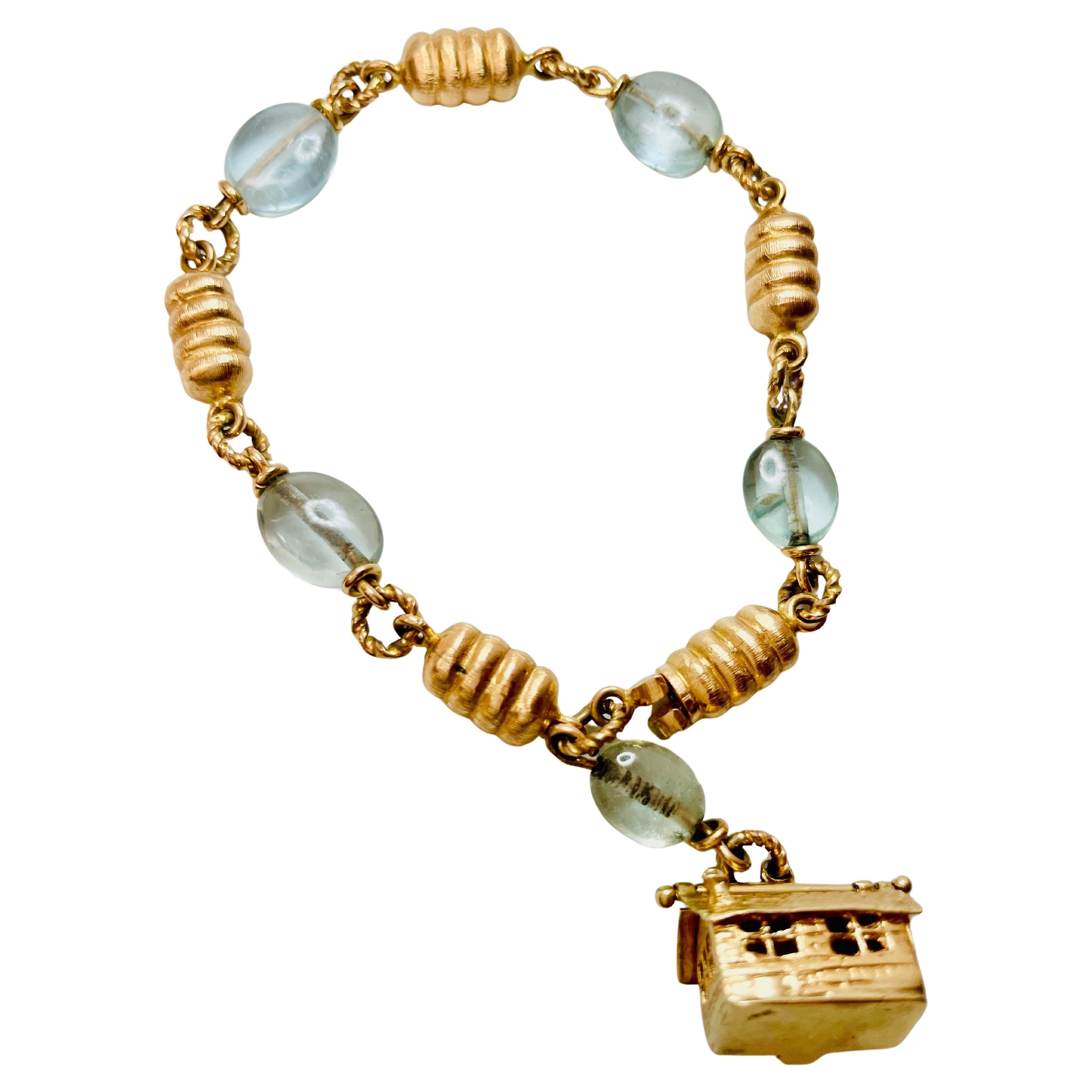 Estate Aquamarine 18K Bead Bracelet For Sale