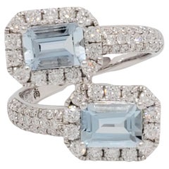 Estate Aquamarine and Diamond Bypass Ring in 18k White Gold