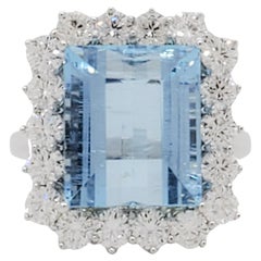 Estate Aquamarine and Diamond Cocktail Ring in 18k White Gold