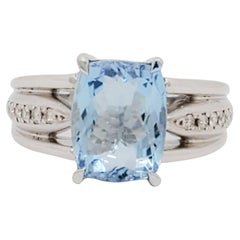 Estate Aquamarine and Diamond Cocktail Ring in Platinum