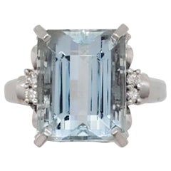 Estate Aquamarine and White Diamond Cocktail Ring in Platinum