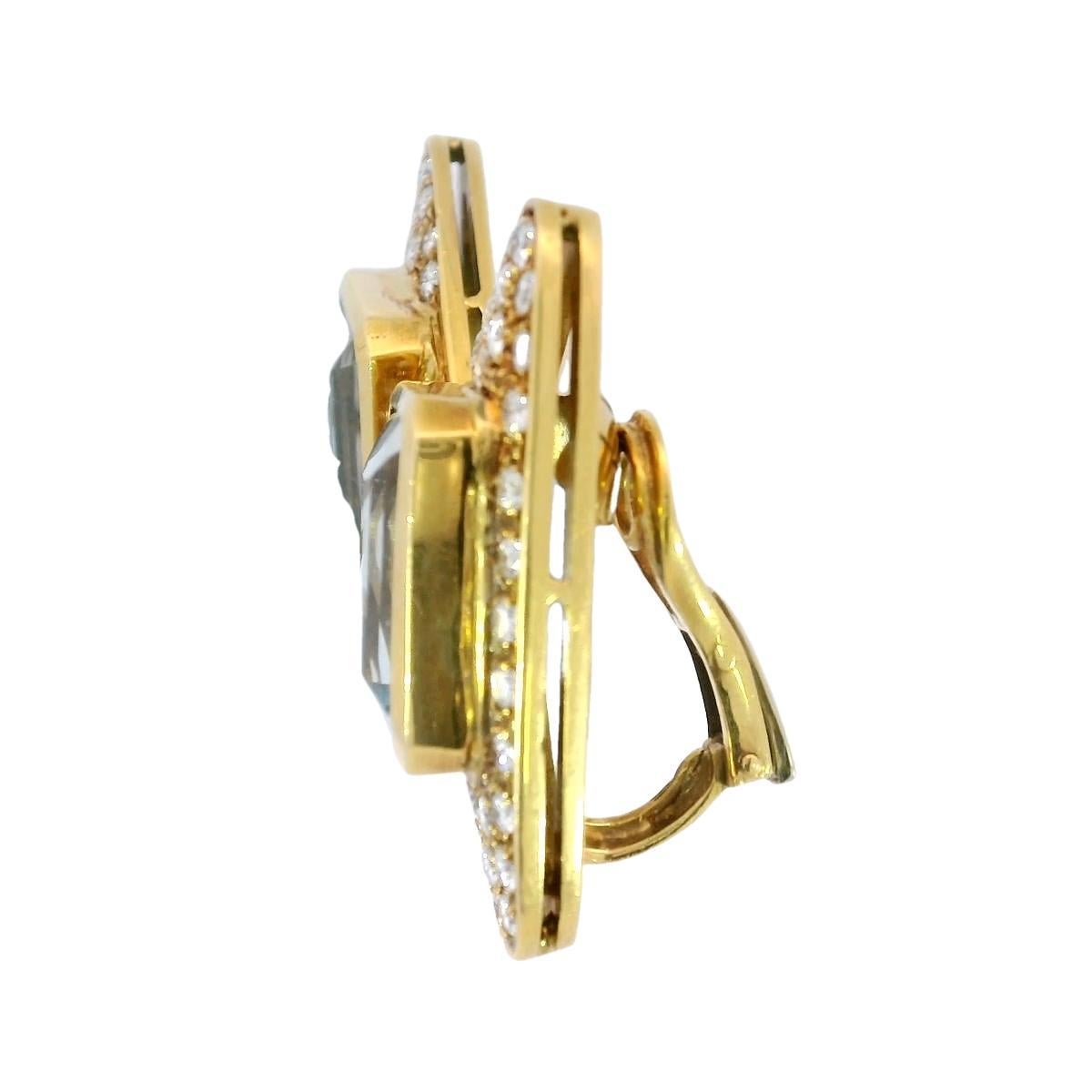 Taille émeraude Boucles d'oreilles en or jaune 18K avec aigue-marine et diamant ~21.28CTW en vente