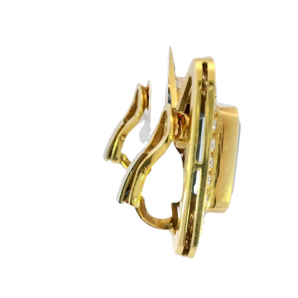 Boucles d'oreilles en or jaune 18K avec aigue-marine et diamant ~21.28CTW en vente 1