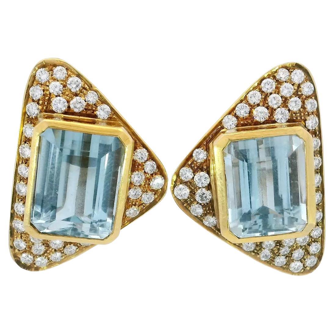 Orecchini con diamanti in acquamarina Estate Orecchini a clip in oro giallo 18 carati ~21.28CTW