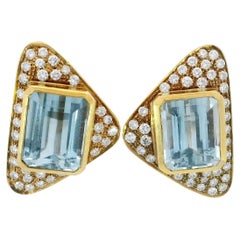 Orecchini con diamanti in acquamarina Estate Orecchini a clip in oro giallo 18 carati ~21.28CTW