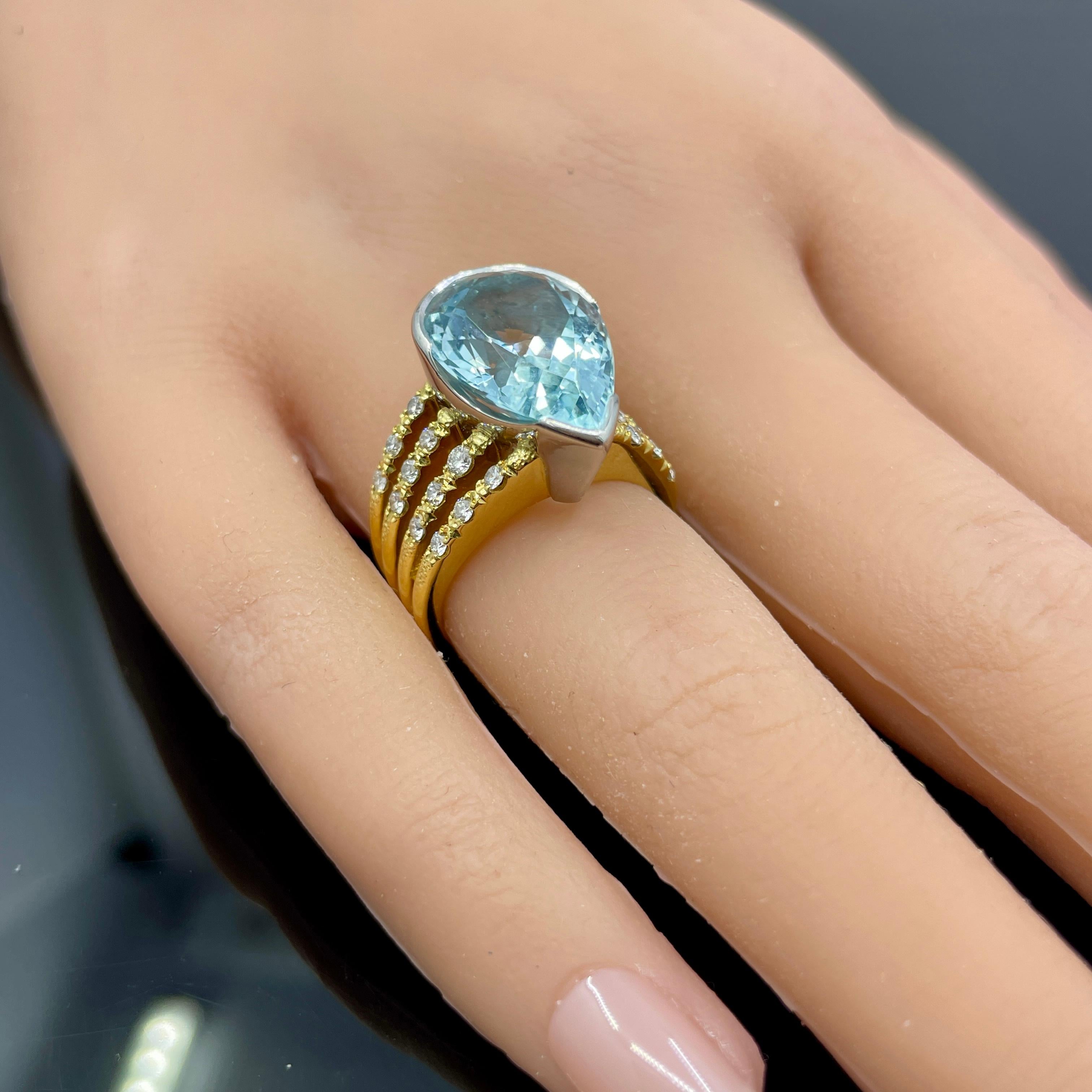Anello cocktail con acquamarina e diamante in platino e oro giallo 18 carati  7,73ct in vendita 5