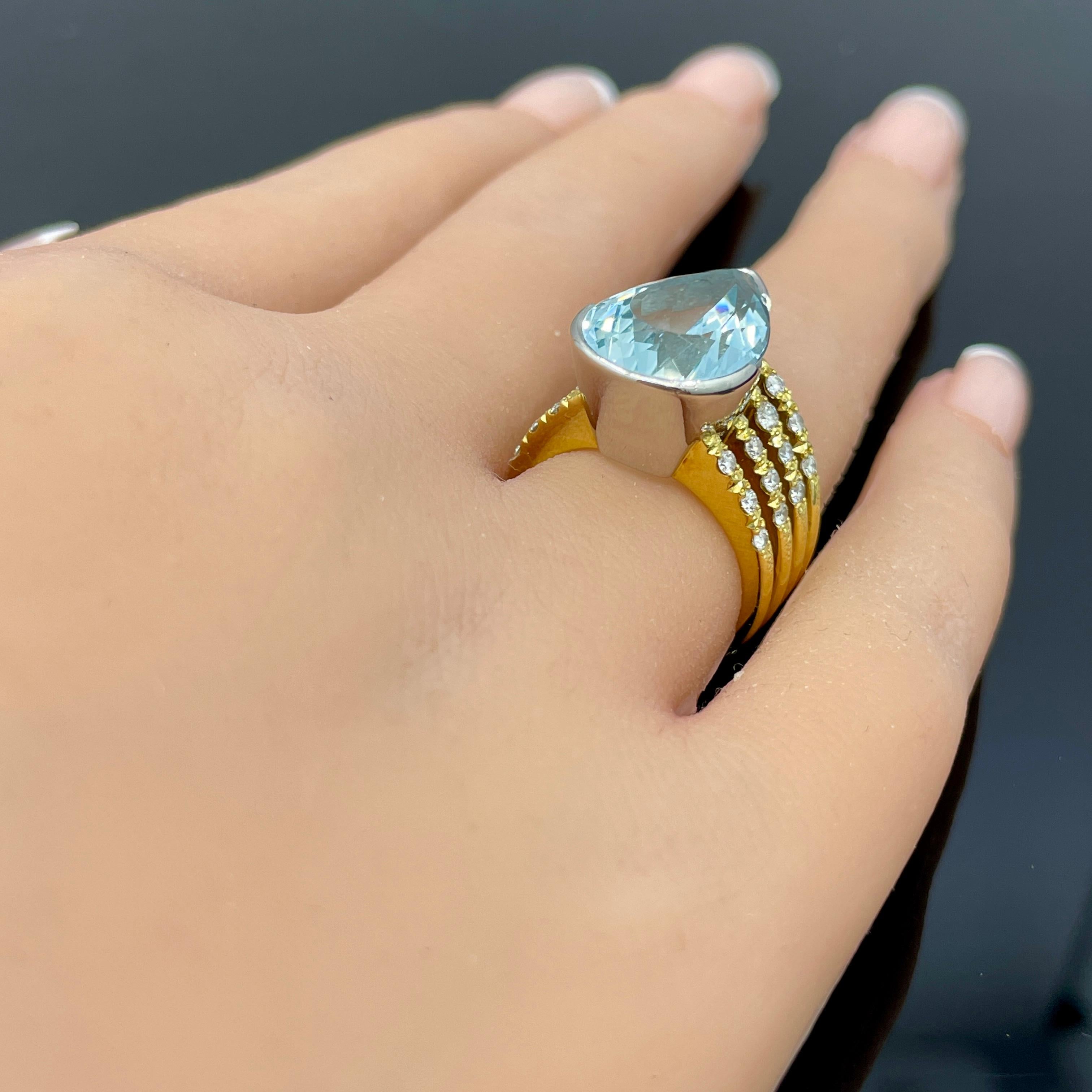 Anello cocktail con acquamarina e diamante in platino e oro giallo 18 carati  7,73ct in vendita 6