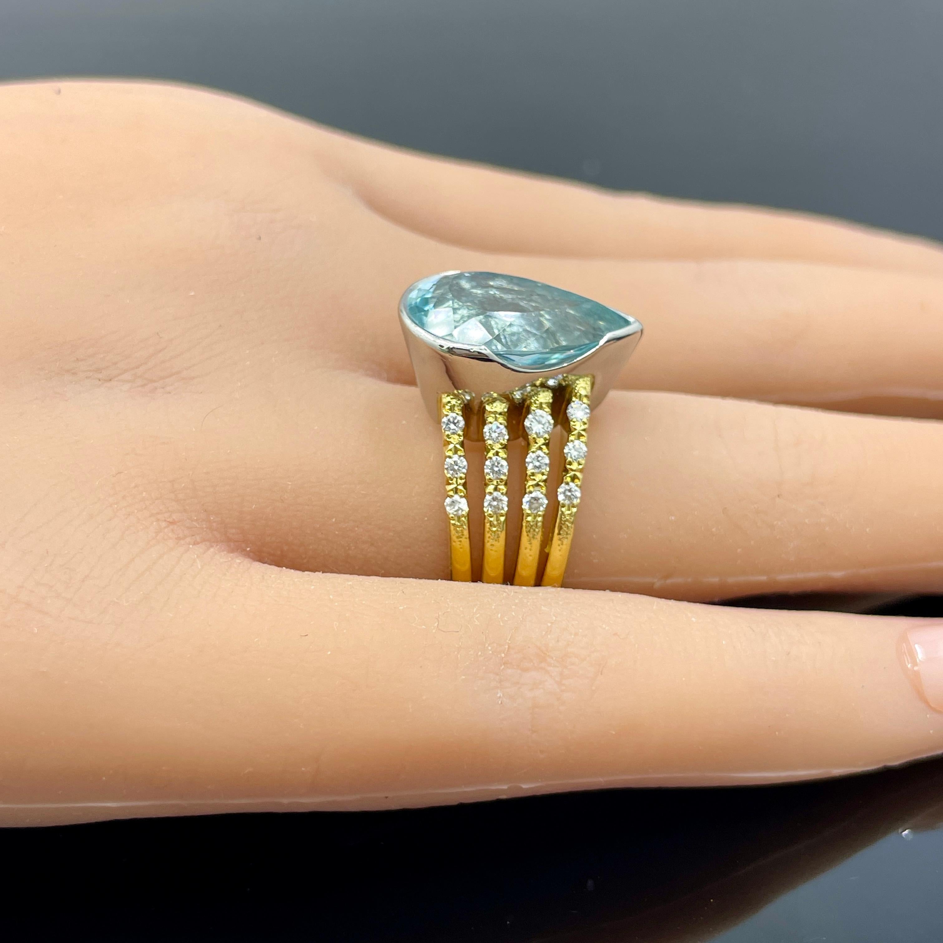 Anello cocktail con acquamarina e diamante in platino e oro giallo 18 carati  7,73ct in vendita 7