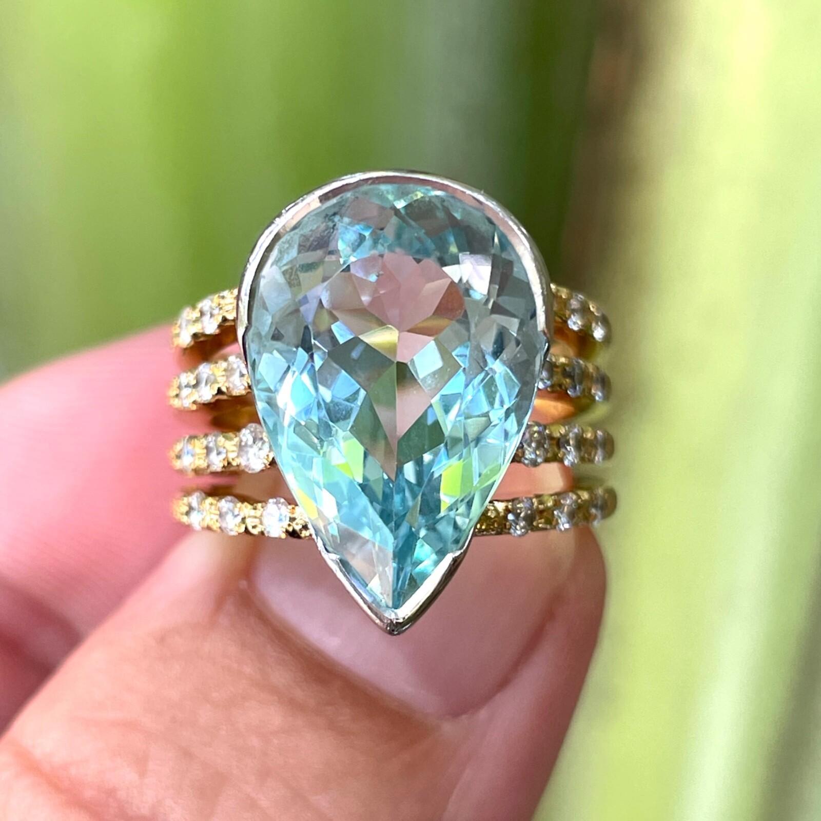 Anello cocktail con acquamarina e diamante in platino e oro giallo 18 carati  7,73ct in vendita 8