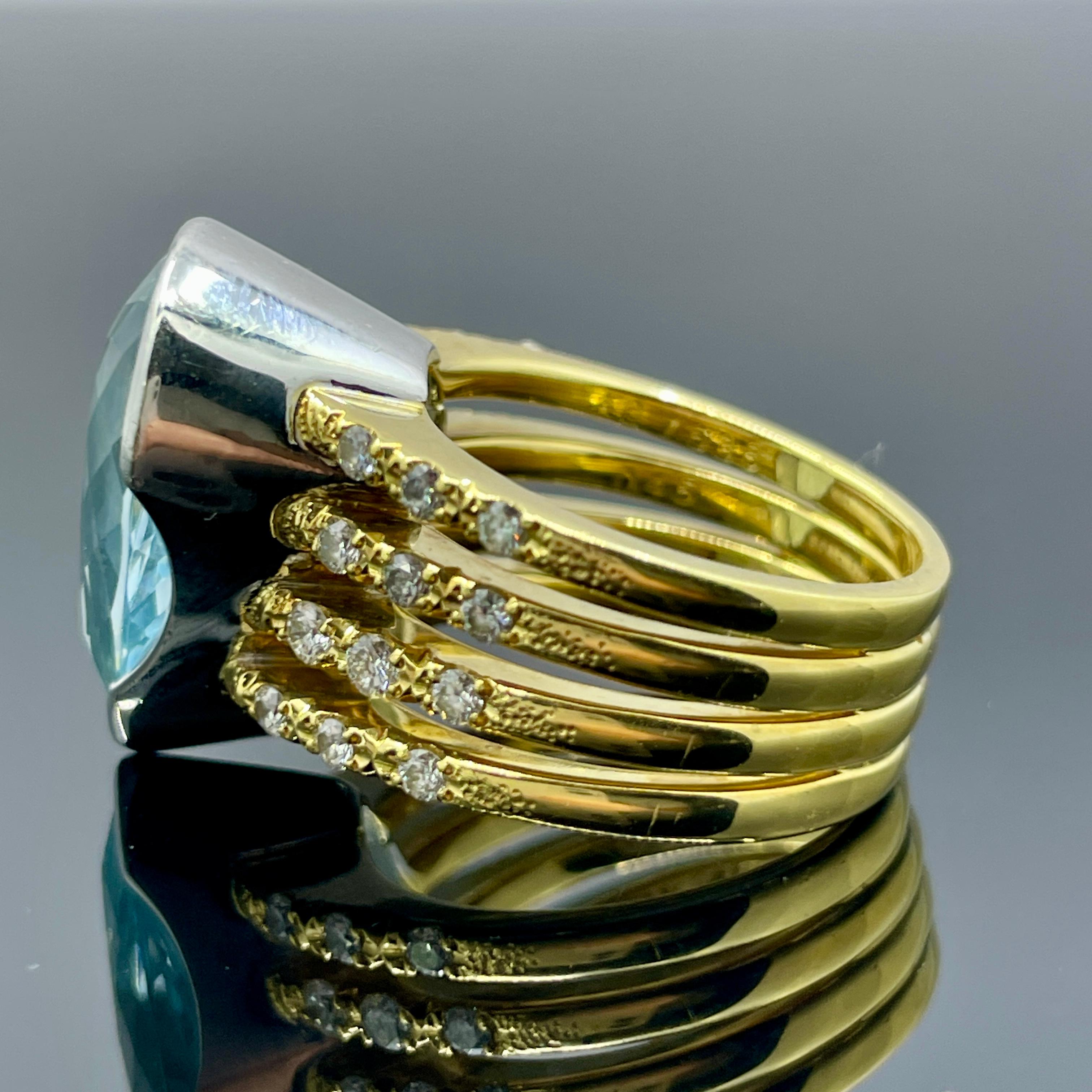 Donna Anello cocktail con acquamarina e diamante in platino e oro giallo 18 carati  7,73ct in vendita