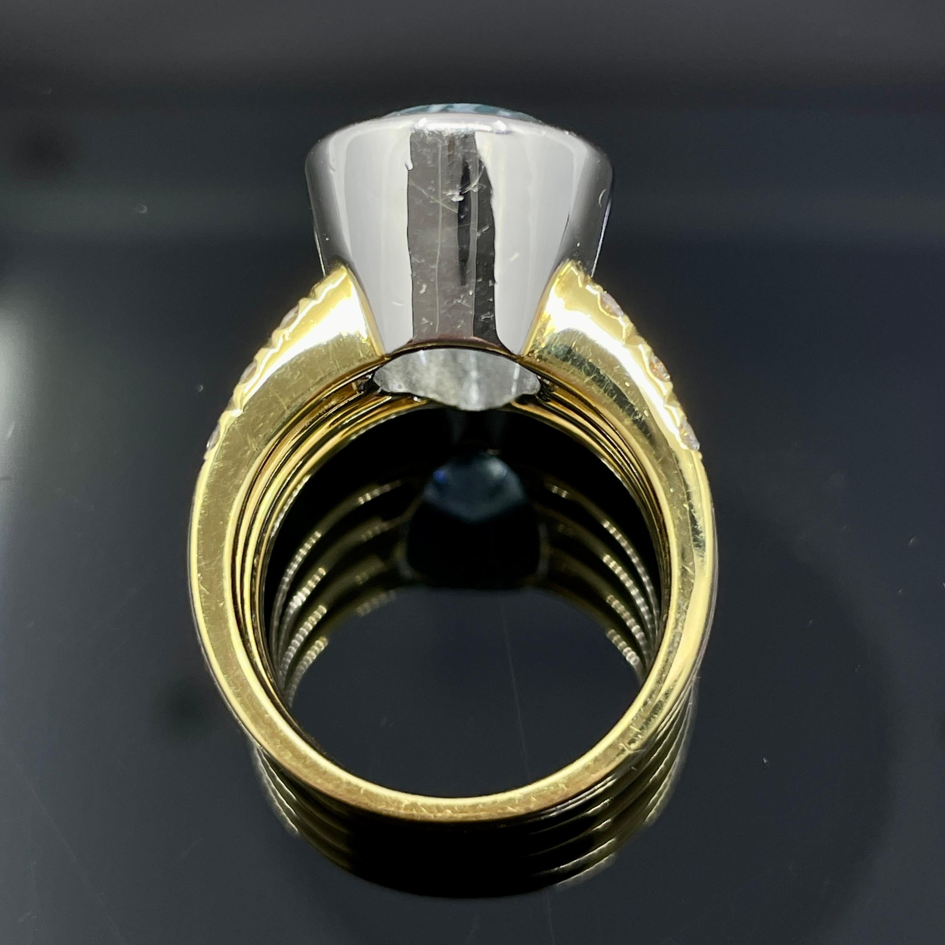 Anello cocktail con acquamarina e diamante in platino e oro giallo 18 carati  7,73ct in vendita 3