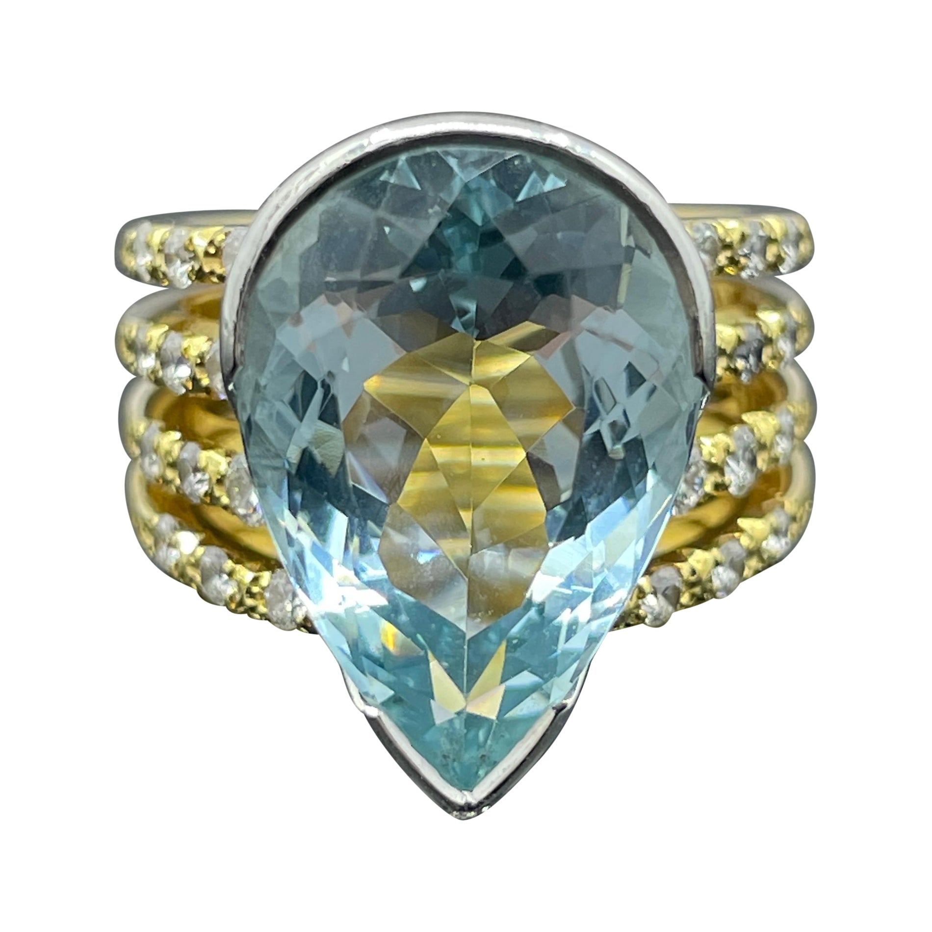 Estate Aquamarine Diamond Platinum & 18k Yellow Gold Cocktail Ring  7.73ct