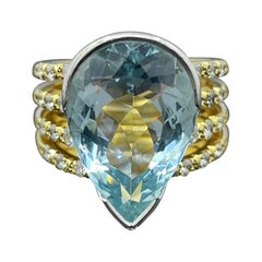 Estate Aquamarine Diamond Platinum & 18k Yellow Gold Cocktail Ring  7.73ct