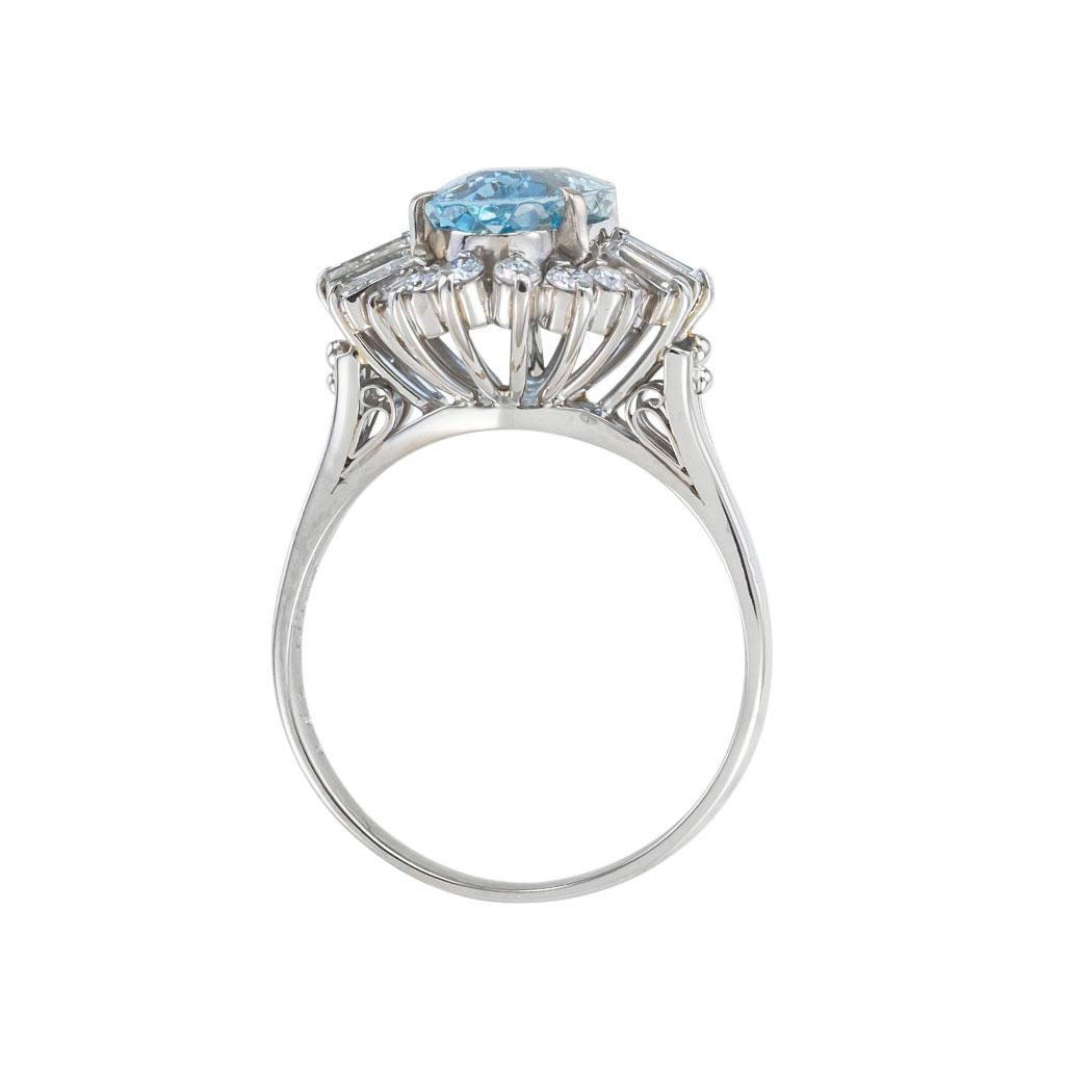 Women's Estate Aquamarine Diamond Platinum Cluster Ring