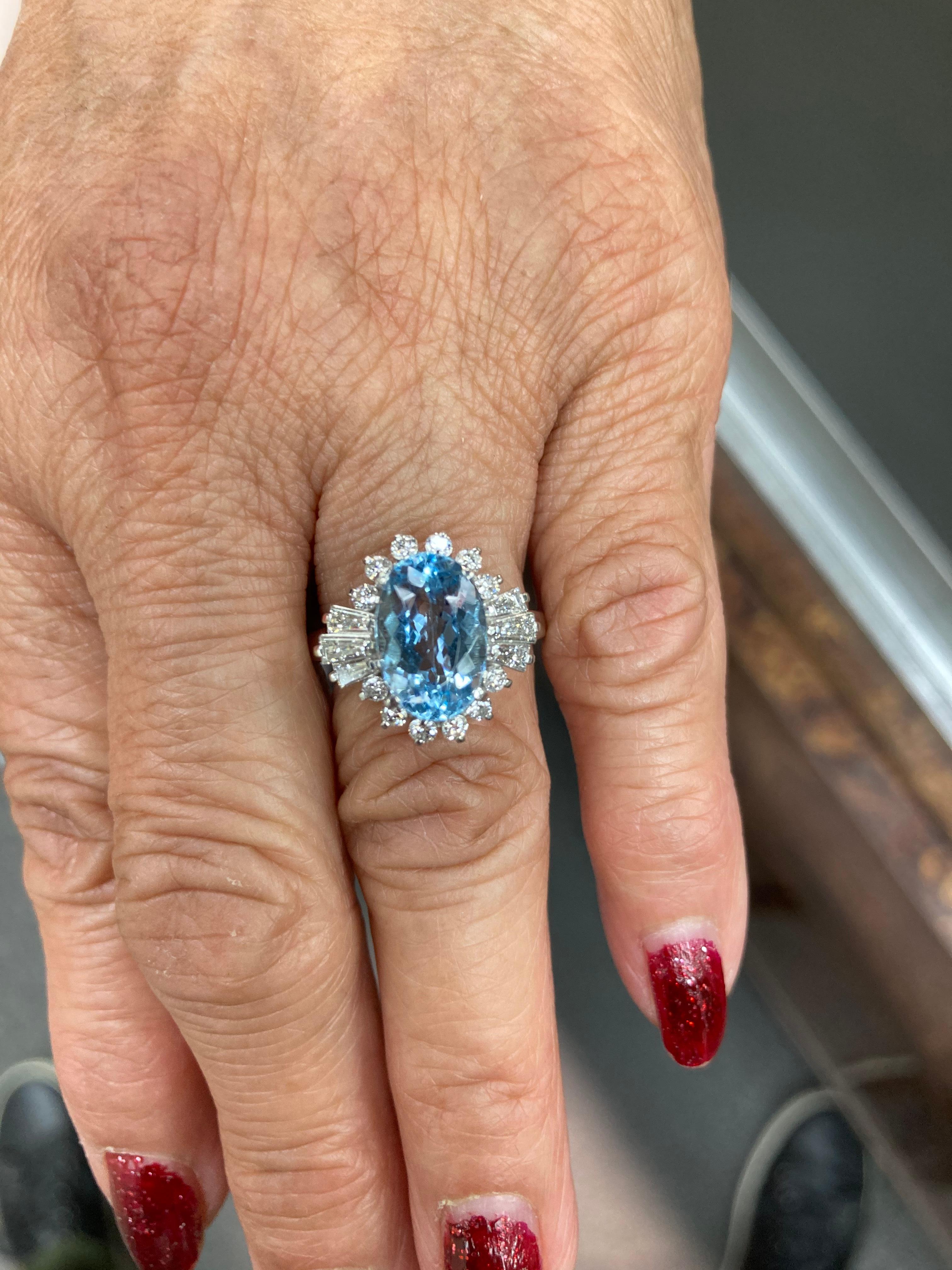 Estate Aquamarine Diamond Platinum Cluster Ring 1