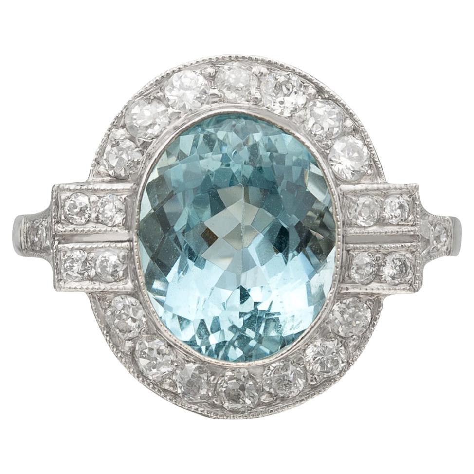 Estate Aquamarine & Diamond Ring For Sale