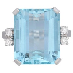 Retro Estate Aquamarine & Diamond Ring