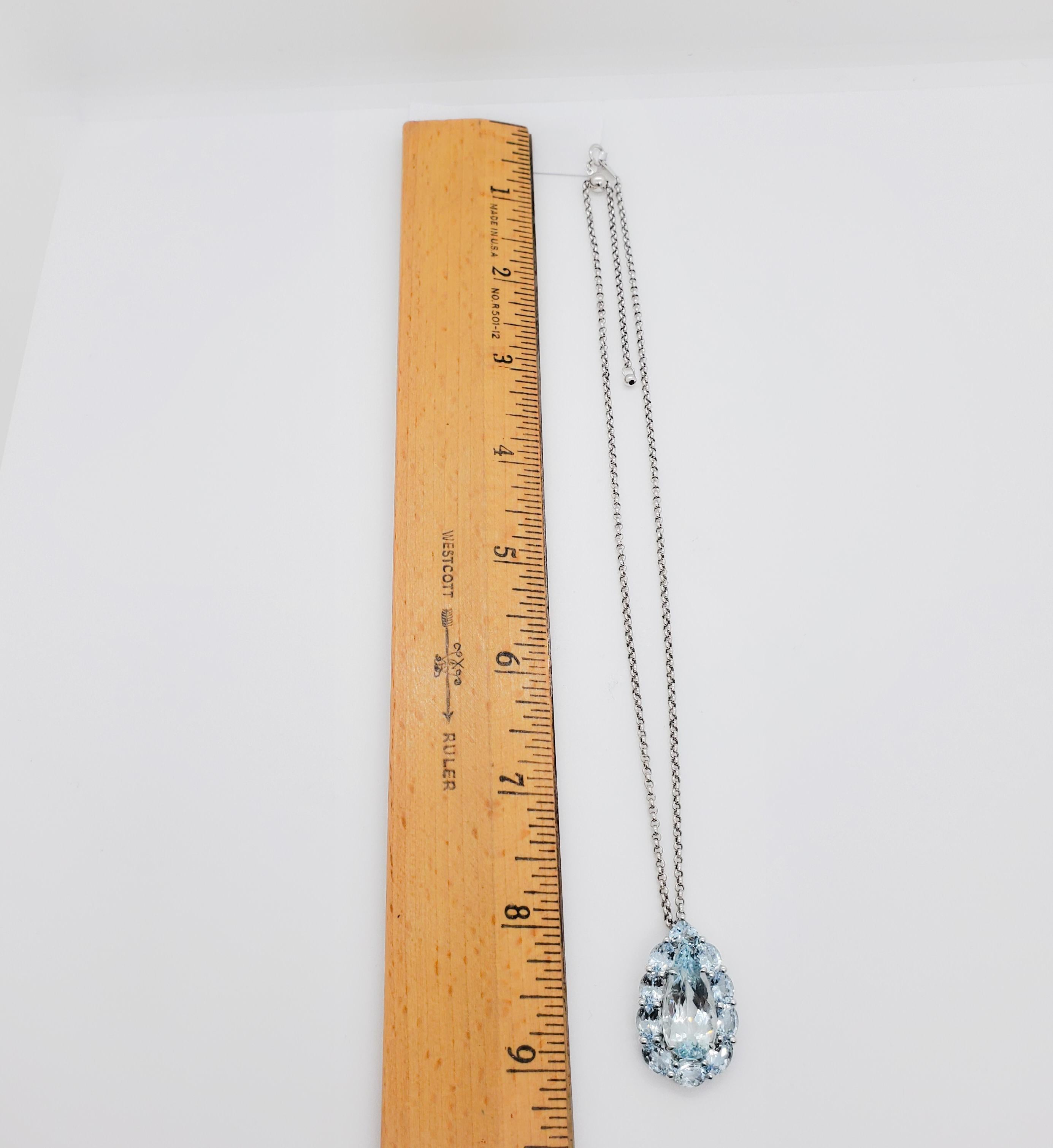 Estate Aquamarine Pear Shape Pendant Necklace in 18k White Gold 4