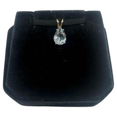 Estate Aquamarine Pendant in 14kt Yellow Gold - 10x7mm Pear Cut, 0.9g, Pre-Loved