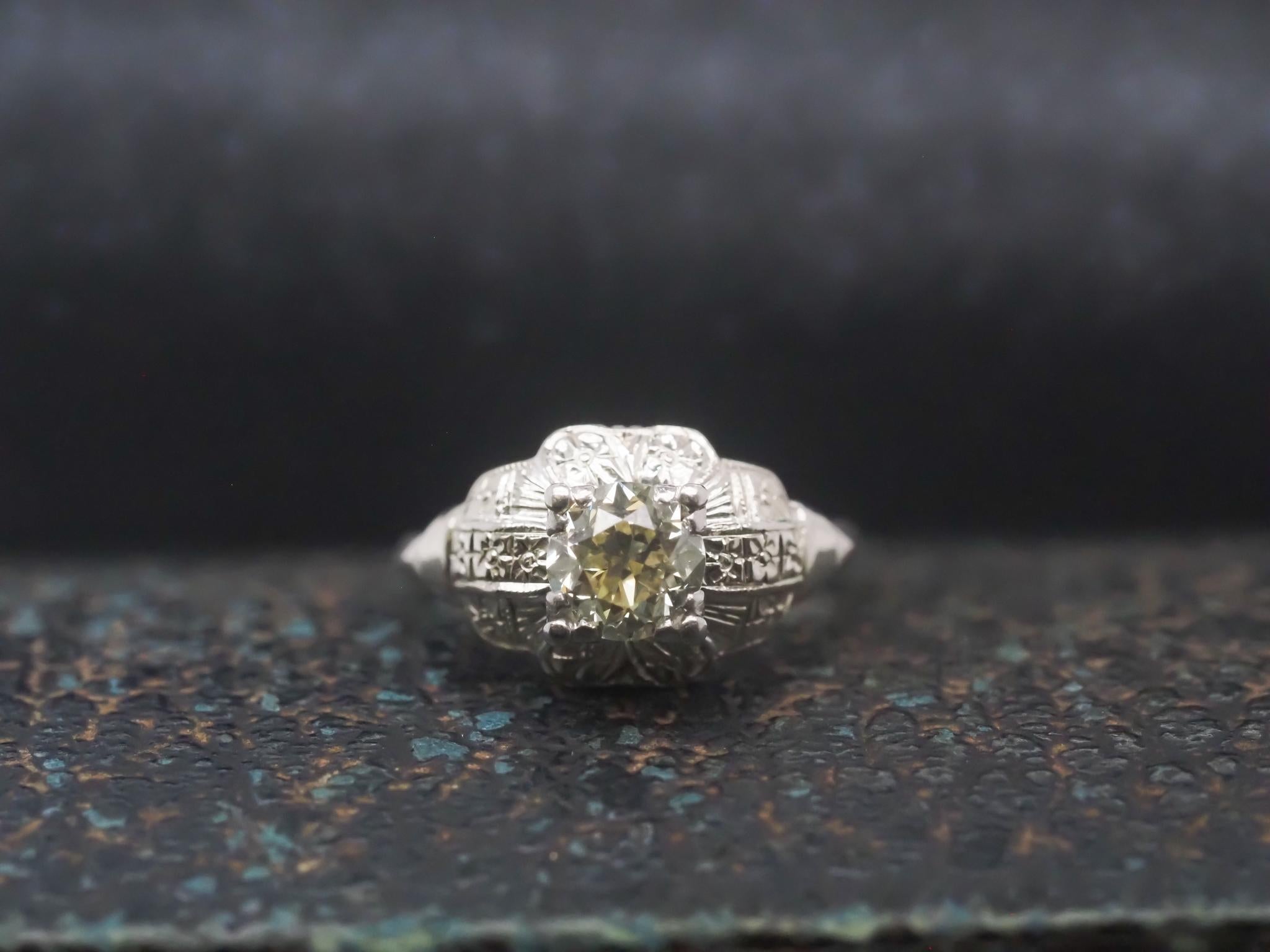 Taille vieille Europe Bague de fiançailles Art déco 1.00ct Old European Diamond - VHK#951a en vente