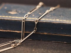 Estate Art Deco 14K White Gold and Enamel, Hand Engraved Chain - VHK#364A