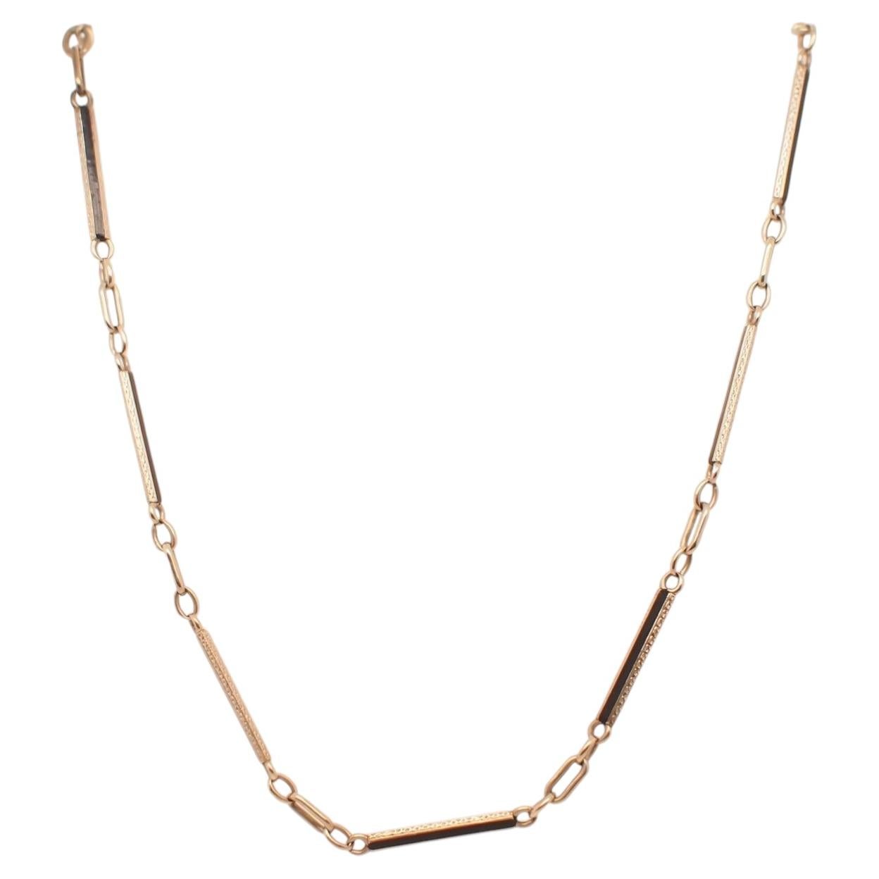 Collana Art Déco in oro bianco 14 carati e smalto, incisa a mano - VHK#364A
