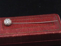 Estate Art Deco 16K White Gold Diamond Stick Pin - VHK#342a