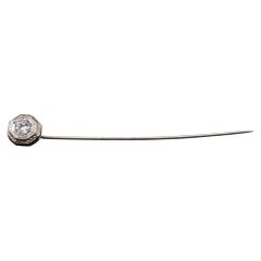 Estate Art Deco 16K White Gold Diamond Stick Pin - VHK#342a