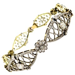 Nachlass Art Deco 18 Karat und Platin Diamant Blume Tennis-Armband