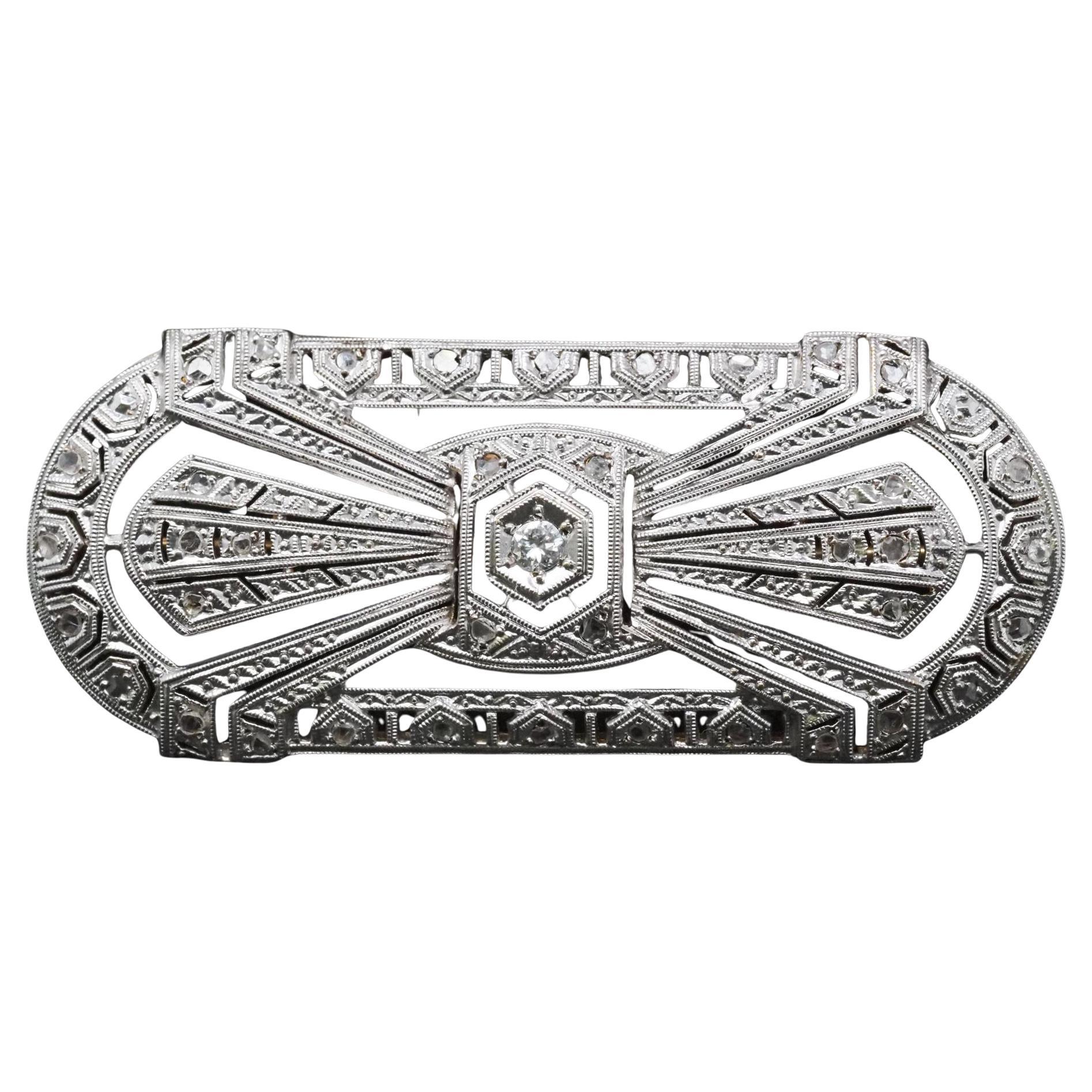 Broche Art Decó de oro de 18 quilates y platino con diamantes - VHK#604a