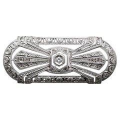 Estate Art Deco 18K Gold and Platinum Diamond Brooch - VHK#604a