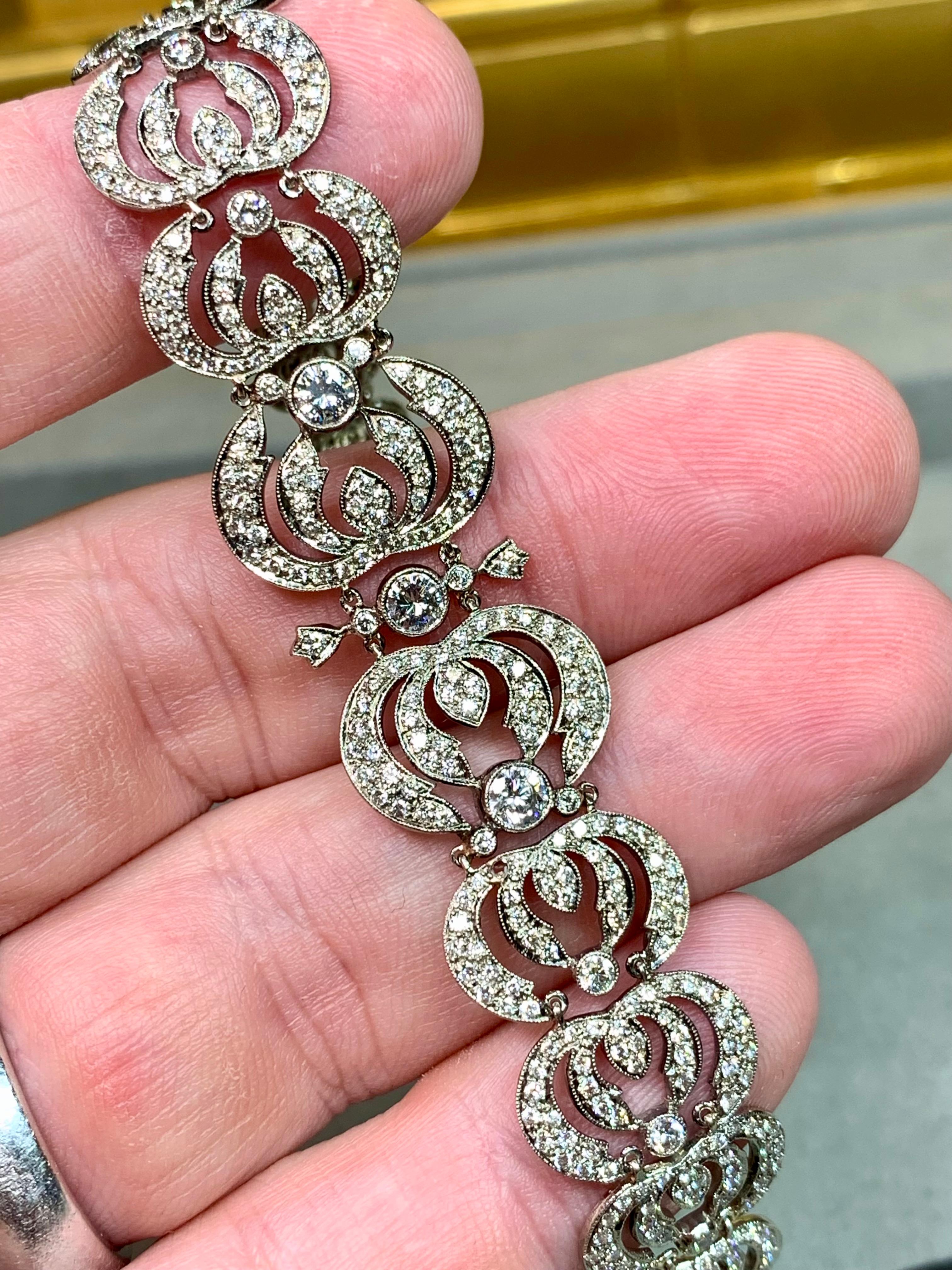 Bracciale a mezzaluna con diamanti in oro bianco 18 carati Estate Art Deco 6ctw G Vs 7