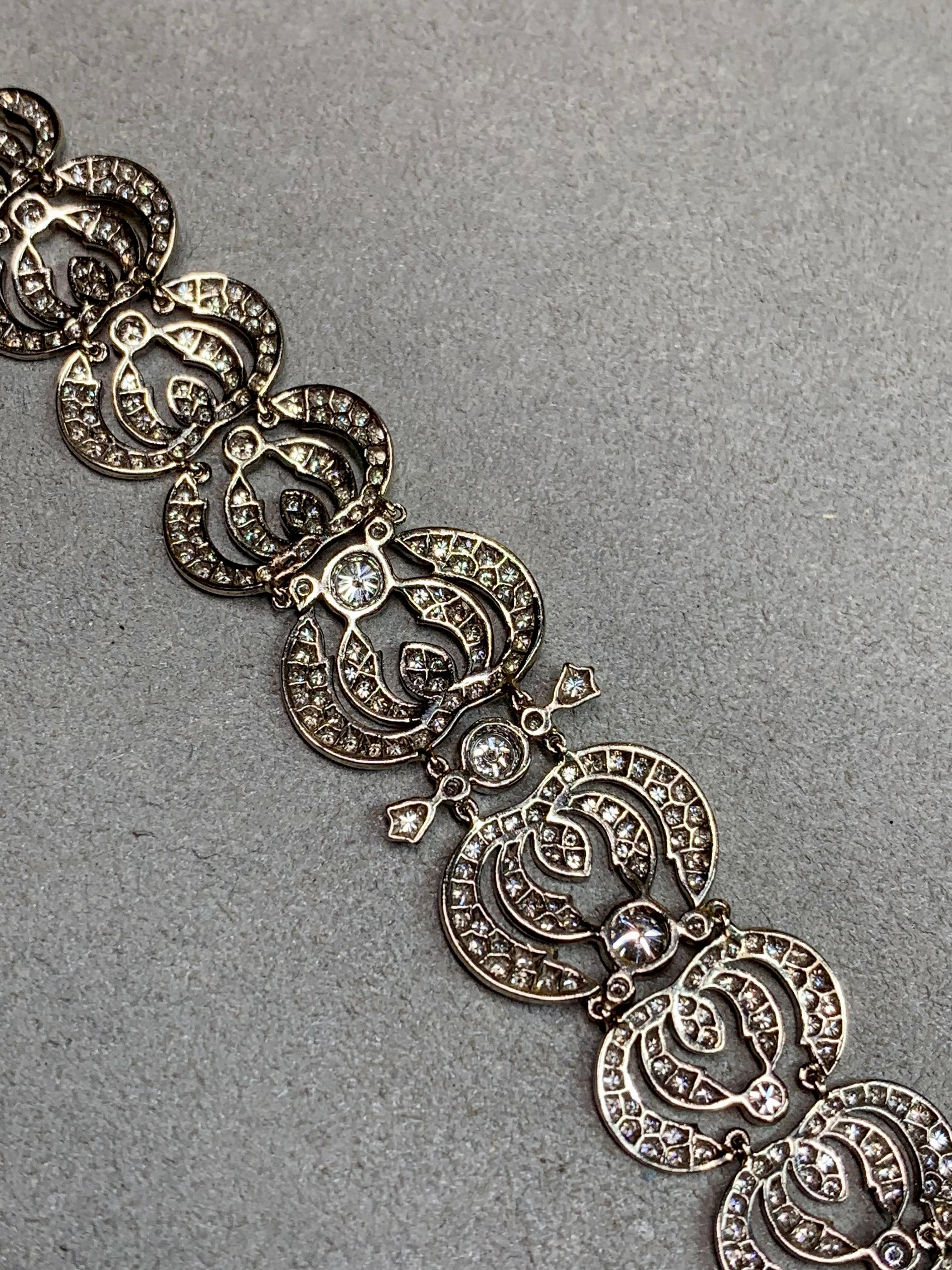 Bracciale a mezzaluna con diamanti in oro bianco 18 carati Estate Art Deco 6ctw G Vs 7