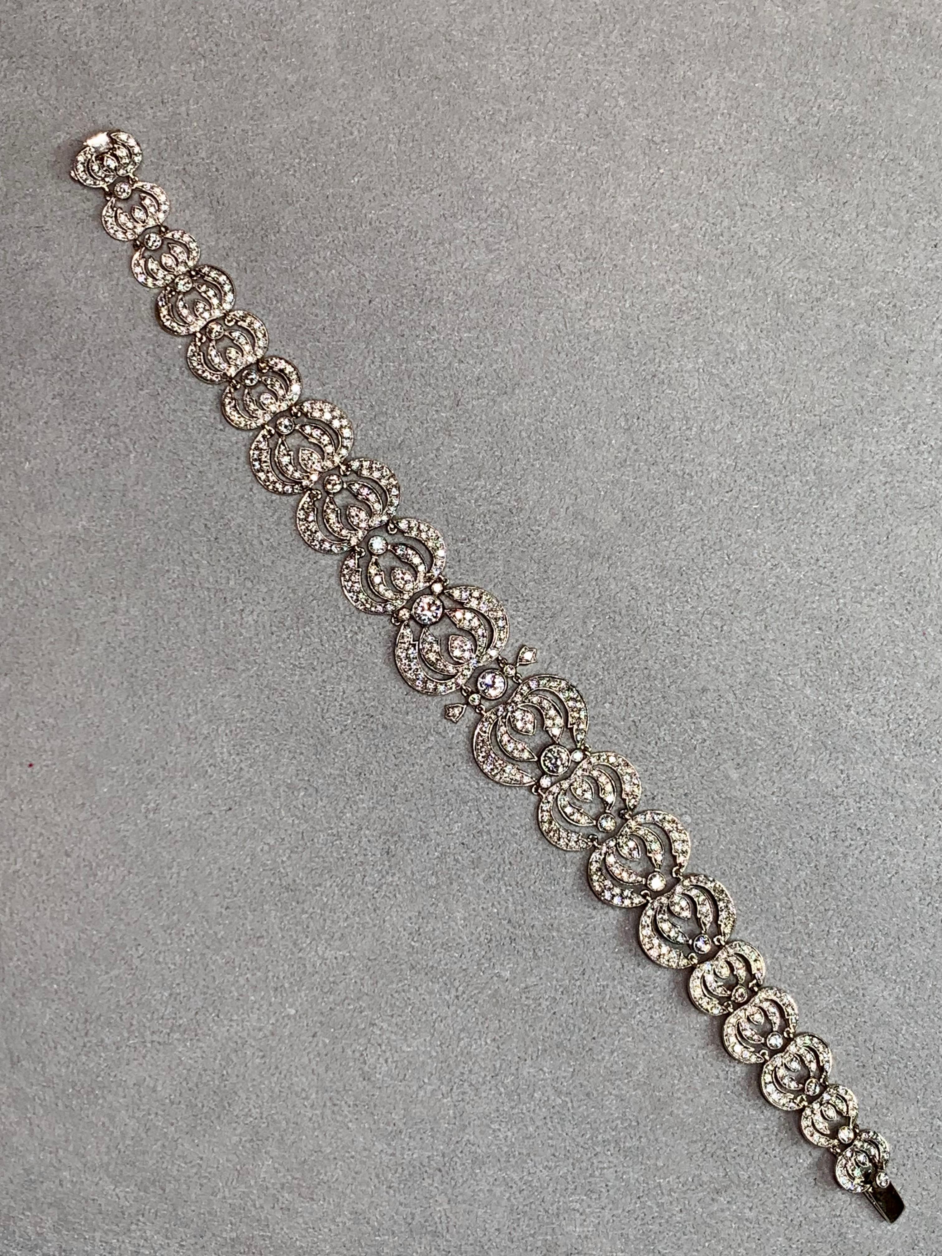 Bracciale a mezzaluna con diamanti in oro bianco 18 carati Estate Art Deco 6ctw G Vs 7