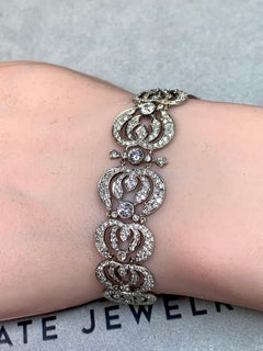 Estate Art Deco 18K Weißgold Diamond Crescent Armband 6ctw G Vs 7"